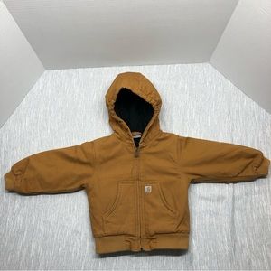 Carhartt Distressed Brown Canvas Hooded Insulated Kids Jacket Toddler Sz 2T